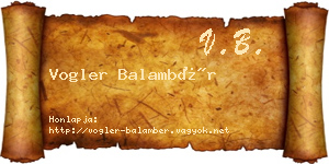 Vogler Balambér névjegykártya